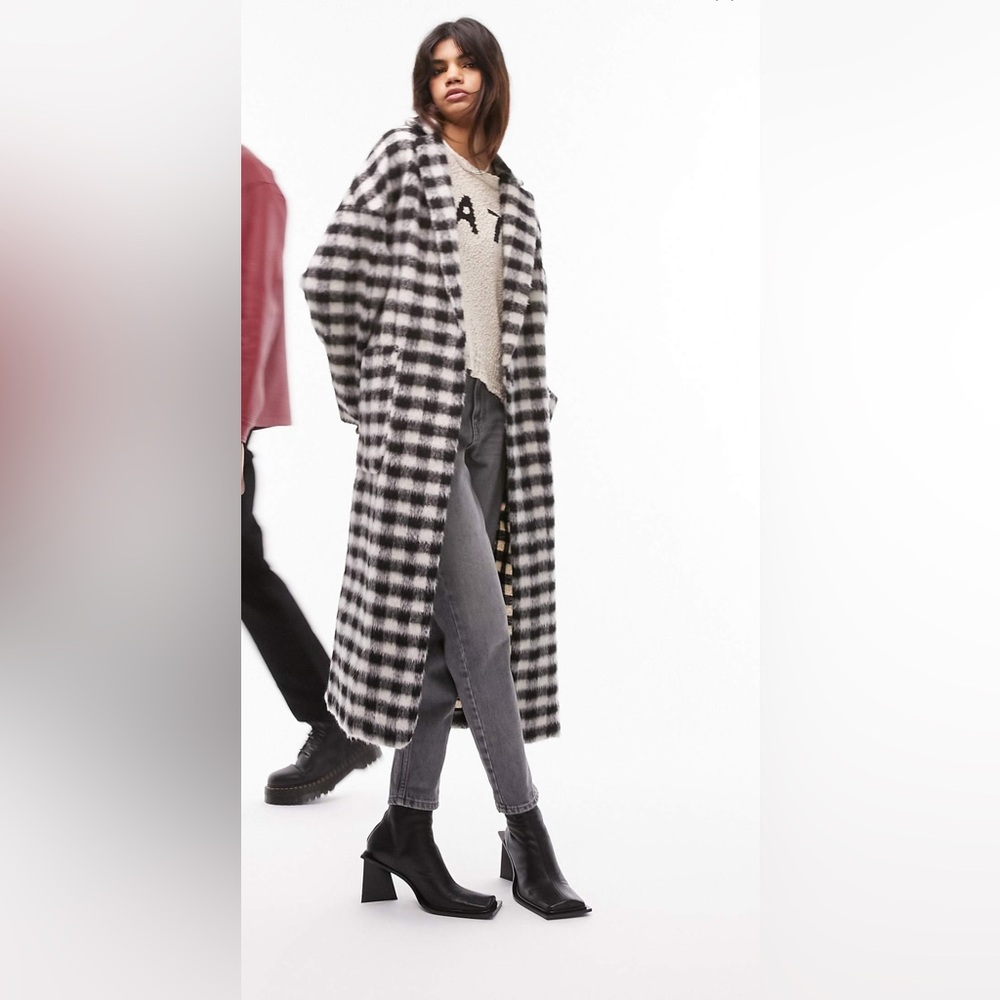 Top Shop Black and White Checkered Long Coat
